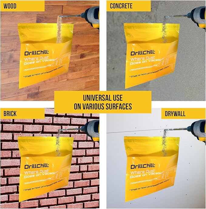 Drilling Dust Catcher Bags - 30PCS Disposable Yellow Dust Collector Bags for Drywall, Brick, Concrete Wall Drilling, Self-Adhesive, PRO and DIY Use, Trash Bags, Keeps Floors Clean