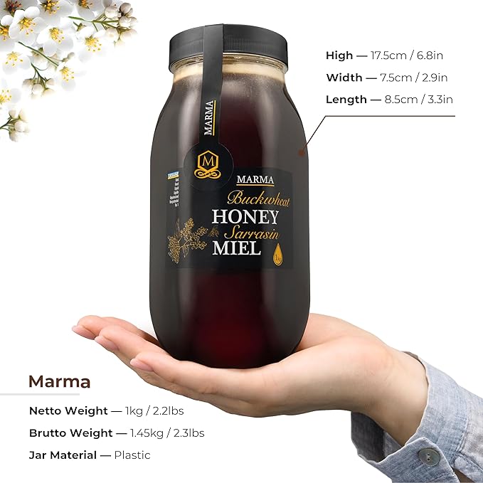 HONIGMA® Marma Buchwheat Honey | Authentic Raw Honey from Ukraine | 100% Pure, Unpasteurized & Fully Crystallized | 1000g/35.2oz | Naturally Solid Texture | Pack of 1