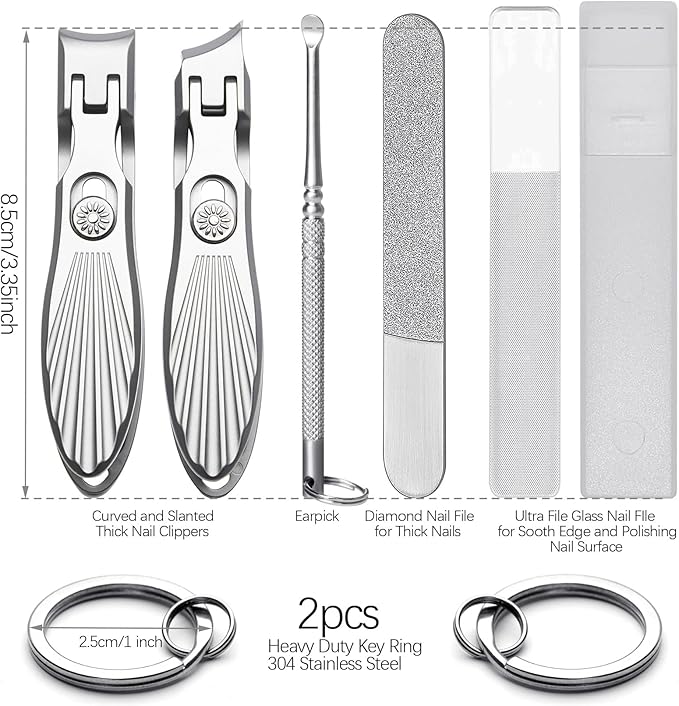 Curved and Slanted Nail Clippers Set for Men, Toe Nail Clippers for Seniors Thick Toenails, Large Wide Jaw Opening Sharp Nail Cutter with Catcher Heavy Duty for Adult Women