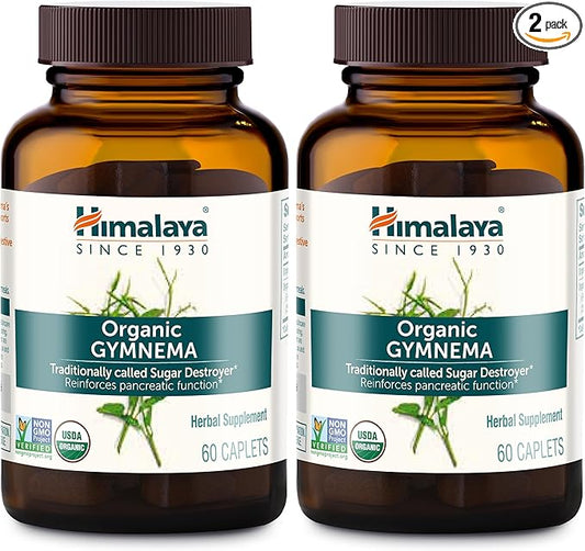 Himalaya Organic Gymnema Sylvestre - Herbal Glucose Metabolism Support - USDA Organic, Non-GMO, Vegan, Gluten Free, 700 mg, 60 Caplets (Pack of 2)