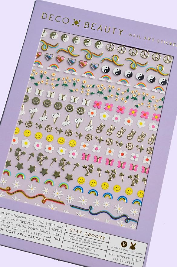 Deco Beauty Stay Groovy Nail Stickers - Trendy, Long-Lasting Nail Art Decals – Easy DIY Application for Salon-Quality Manicures