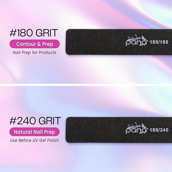 10PCS Jumbo Size PANA Professional Double Sided Nail Files - Black, 180/240 Grit - Emery Board Nail Buffering File Manicure Pedicure Nail Polisher Washable