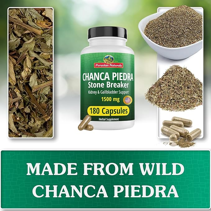 Peruvian Naturals Chanca Piedra Stone Breaker 180 Capsules - Kidney Stones Dissolver, Liver Detox, & Gallbladder Supplements 1500mg per Serving Chancapiedra Stonebreaker Urinary Tract for Women & Men