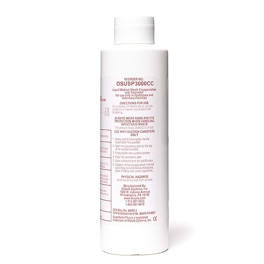 DiSorb Suction Canister Sterilizer Absorbent Powder - Absorbs Bodily Fluids & Blood - For Hospitals, Health Care Facilities, Veterinary Clinics - EPA Approved Solidifier - 1200cc -100 Bottles Per Case