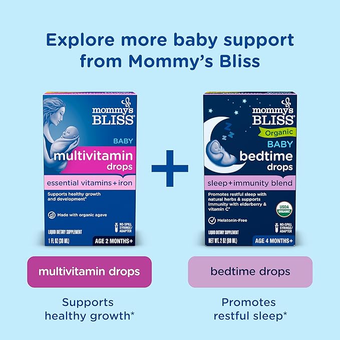 Mommy's Bliss Baby Probiotic Drops, Daily Gas, Constipation and Colic Symptom Relief + Immune Support, Newborns & Up, 0.34 Fl Oz (30 Servings), Pack of 2