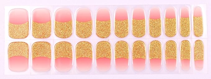 Semi Cured Gel Nail Strips (Glitter French Tip)-22 PCS Manicure Stickers | Light Required | Gel Nail Wraps, Salon Quality & Easy To Use