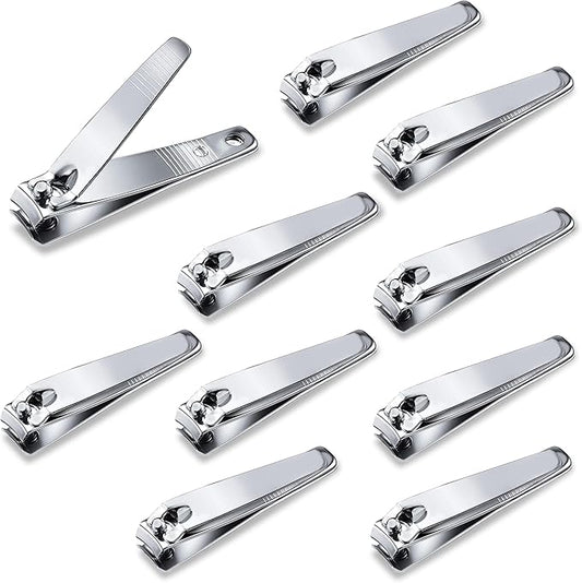 10 Pack Straight Nail Clippers Bulk,Sharp Blade Toe Nail Clippers Fingernail & Toenail Nail Clipper in Bulk,Nail Supplies Manicure Tools for Women Man Adult Homeless Care