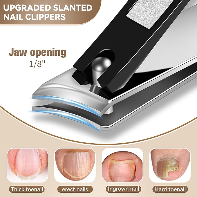 Toenail Clippers for Seniors – 6 in 1 Large Straight & Slanted Nail Clippers Set for Thick and Ingrown Toenails, Heavy Duty Wide Jaw Nail Cutter with Long Handle for Men Women Adult