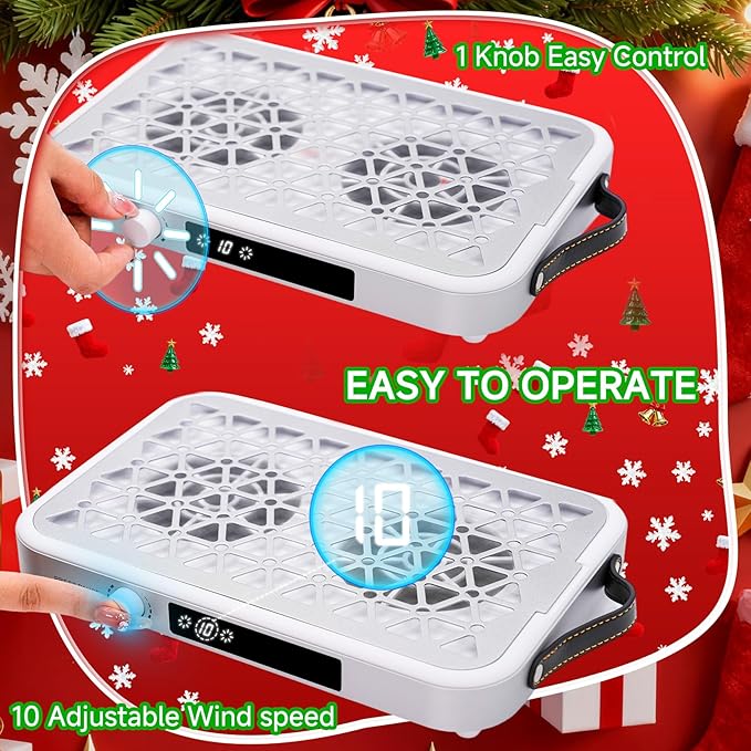 Professional Nail Dust Collector, Dust Collector Nail Tech 1600PA Wired Portable with 10 Speeds, Disposable Filter Papers (30 Pcs), Low Noise for Home Salon - Lightweight & Powerful