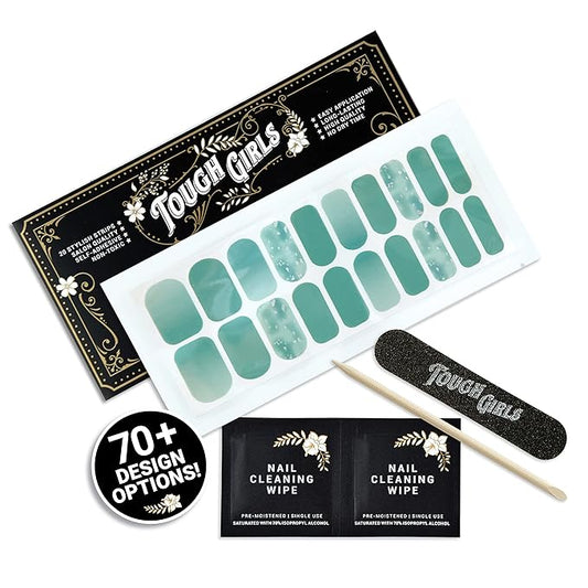 | 20 Exquisite Gel Nail Polish Strips w/Application Accessories - No UV/LED Lamp Required (Seafoam & Silver Speckles)