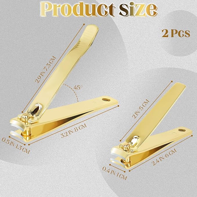 Rocutus 2pcs Portable Nail Scissors Set - Adult Pedicure Clippers and Small Household Foot Manicure Tools (Gold)