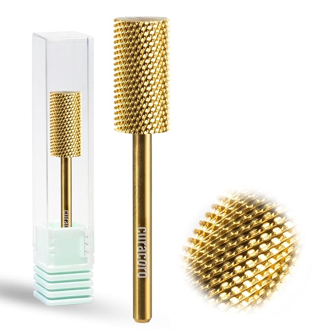 Curacoro Nail Drill Bits 3/32'' - Safe Smooth Stop Large Barrel Carbide Bit (Medium) for Professional Finish, Fast Remove, Refine & Smooth Acrylic or Gel Nails, Nail Art Pedicure Manicure Salon & Home
