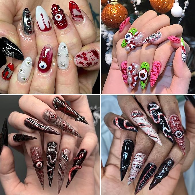 1Sheet Horror Blood Eye Nail Art Stickers 5D Embossed Halloween Nail Decals Self-Adhesive Evil Flower Nail Stickers with Bloody Eyeball Design Nail Decal Weird Eye Nail Sticker for Women Nails Decor