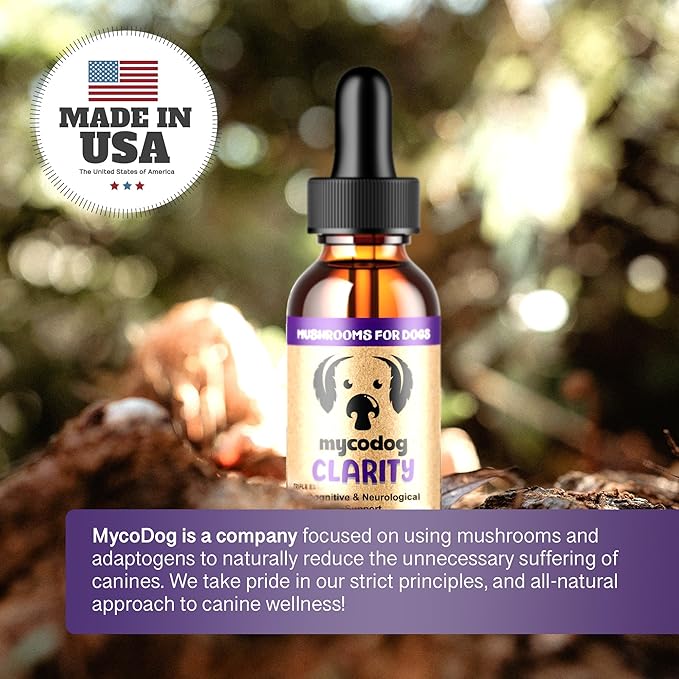 MycoDog Clarity - Mushroom Extract & Adaptogen Tincture for Canines - Ashwagandha Supplements for Nervous, Mental, & Emotional Support - Reishi, Cordyceps, & Lions Mane Supplement