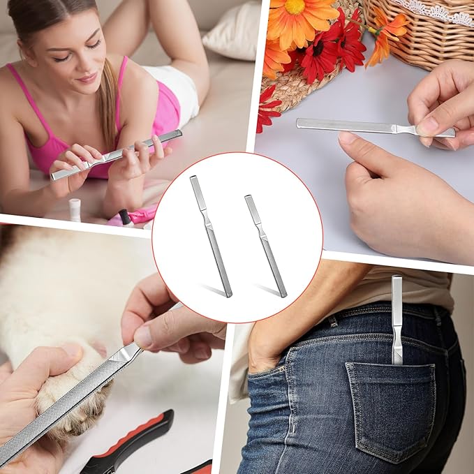 2 Pcs Stainless Steel Toe Nail Files for Thick Nails 2 Sizes Toenail Files 4 Sides Long Metal Fingernail Filing Heavy Duty Nail File for Men Women Professional Manicure Pedicure Tool