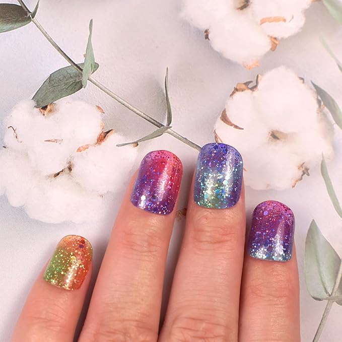 Semi Cured Gel Nail Strips Salon-Quality, Long Lasting Adhere Nail Art Stickers Decals (Colorful Sequins)