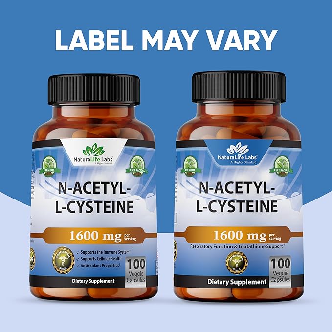 N-Acetyl-L-Cysteine (NAC) 1600 mg – Immune Support & Antioxidant Protection*, Helps Neutralize Free Radicals, Free Form, Exercise Performance – 100 Veggie Capsules
