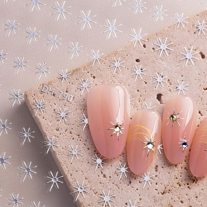12 Sheets Star Nail Stickers Gold Silvery Nail Decals for Nails Art Black White Design Nail Supplies 3D Self-Adhesive Nails Decoration for Women