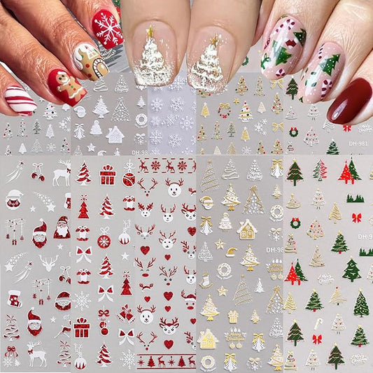 10 Sheets Christmas Nail Stickers for Nail Art, 3D Self-Adhesive Snowflake Nail Decals, Deer Elk Trees Nail Supplies Nail Art Designs Accessories for Women and Girls Manicure DIY Decoration