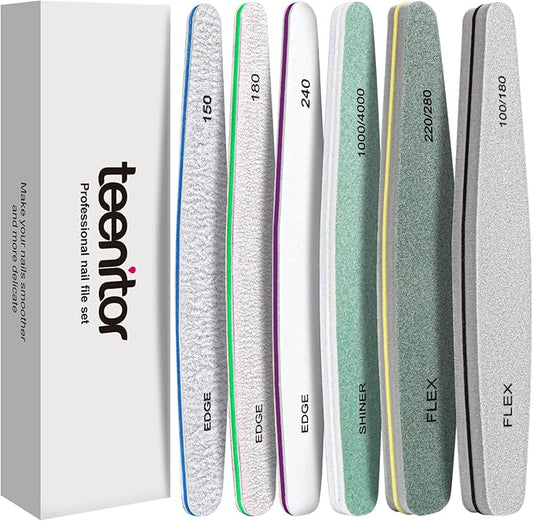 Teenitor Nail File Nail Buffer, 6 pcs Nail Files and Buffers for Natural Nails, Emery Boards for Nails, Nail Buffer and Shine Kit Nail Filer, Nail Buffer Block 100/180 Grit Nail Files Fingernail Files