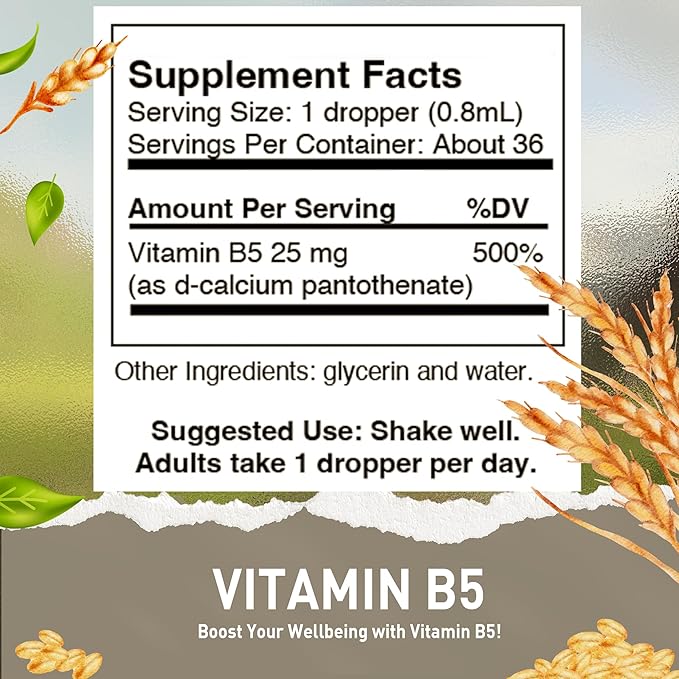 HoneyCombs Vitamin B5 Pantothenic Acid Supplement Liquid Drops - High Potency Vitamin B5 for Men & Women - Maintain Healthy Hormones, Immune System, Hair, Skin, Nails - Vegan Liquid Vitamins (1 Fl oz)