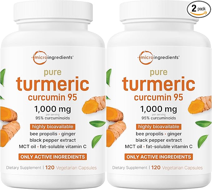 Micro Ingredients Turmeric Curcumin Supplement 1,000mg, 240 Veggie Capsules | 95% Curcuminoids with Bee Propolis, MCT Oil, Vitamin C & Black Pepper | Enhanced Absorption | Vegan, Non-GMO, Filler Free
