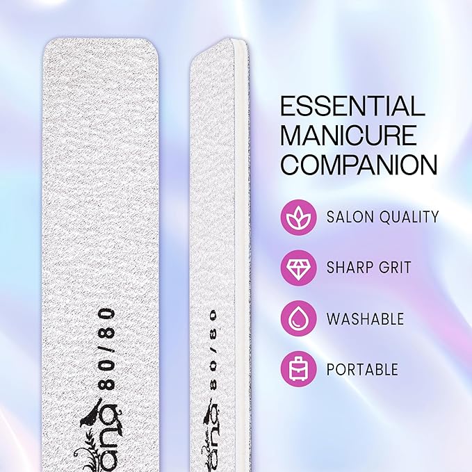 10pcs - PANA Jumbo Double-Sided Emery Nail File for Manicure, Pedicure, Natural, and Acrylic Nails - Zebra (Grit 80/80)