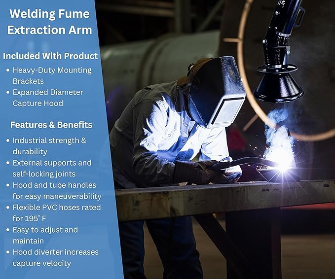 Extract-All Wall-Mounted Dust Absorber for Air Purification, Expanded Diameter Capture Hood Welding Fume Extraction and Source Capture Arm Smoke Absorber with 180° Arm Swing (Black, 8"x10")