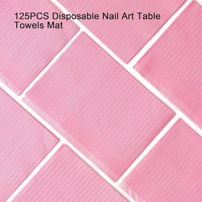 125PCS Disposable Nail Art Table Towels Mat 13" X 17" Waterproof 3 Ply Nail Art Mat Paper Sheet Clean Pads Tattooing Table Mat Nail Table Cover Tattoo Supplies (Pink)