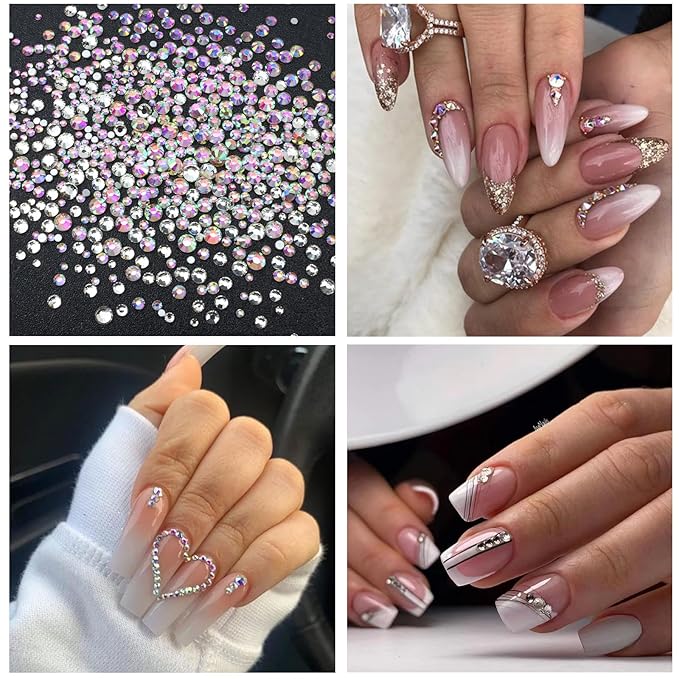 Nail Art Pearls Rhinestones with Glue Gel White Flatback Pearls Luxurious Nail Charms Supplies Accessories Colorful Nails Rhinestones Gems Jewelry for Women Nails Design
