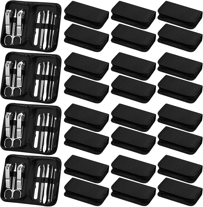 Coume 24 Sets Manicure Set Bulk Rad Tech 8 in 1 Nail Clippers Kit Luxurious Travel Case Stainless Steel Nails Care Tool Office Gift for Coworker Nurse Practitioner Week Christmas(Black)