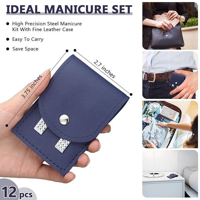 Geosar 12 Sets Manicure Set Nail Clippers Pedicure Kit Stainless Steel Professional Pedicure Set Grooming Kits Nail Care Tools with Luxurious Travel Case for Nail Care(Dark Blue)