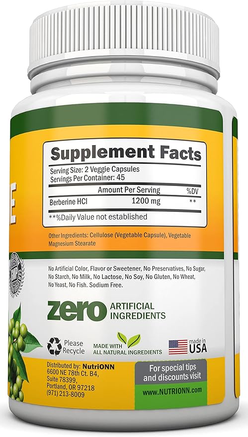 Berberine - 1200Mg Per Serving - 90 Vegetarian Capsules - Pure Berberine HCL Extract Supplement - Superior Potency to Support Immune Health