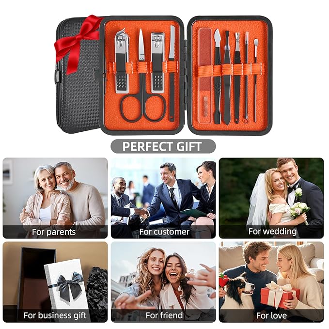 Manicure kit 10 in 1 mens personal care nail kit,Andrea mens nail grooming kit, manicure kit for men and Nail care kit Portable Set,with Luxurious Travel Case (Black)