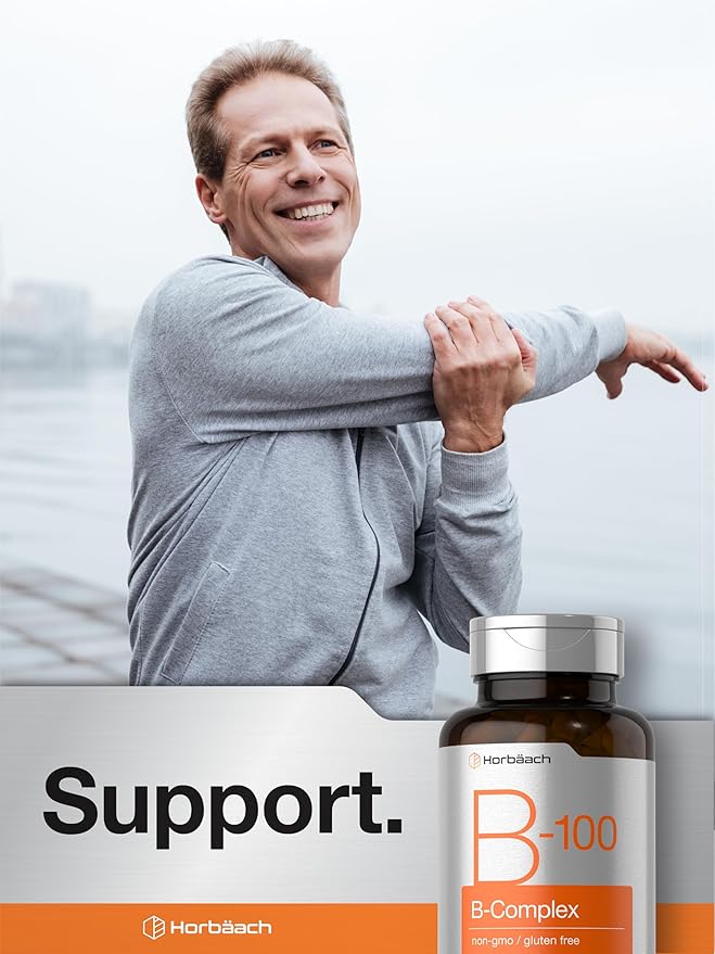 Horbäach B-100 Complex Vitamin | 60 Capsules | Non-GMO and Gluten Free Supplement