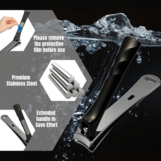 Heavy-Duty Large Nail Clippers,Ultra Sharp Heavy Duty Clippers with Ergonomic Lever,Toenail Clippers with Frosted Non-Slip Handles,Comes with a Leather case, Making it More Suitable as a Gift -Black