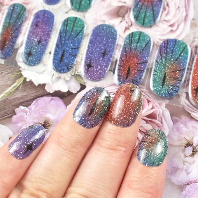 Semi Cured Gel Nail Strips 22pcs Polish Stickers Manicure Wraps for Home DIY Works with Nail Lamp Light