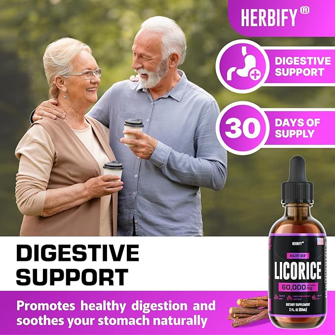 HERBIFY Licorice Root Extract - Powerful Licorice Supplement - Lung Support Supplement - Licorice Extract for Skin Health and Immune Support - Made in USA - 2oz