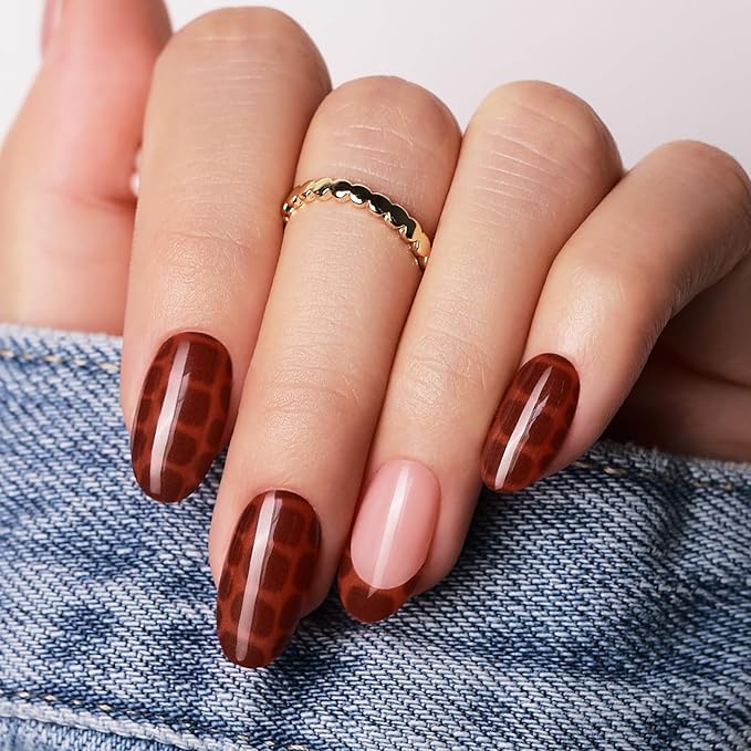 Semi Cured Gel Nail Strips - 30PCS Gel Nail Stickers for UV Light, Long-Lasting Gel Nail Wraps, Salon-Quality Semi Cured Nail Stickers, 2 Weeks Wear, Easy DIY Gel Manicure-Ebony Croc