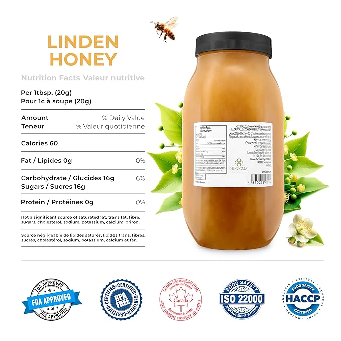HONIGMA® Marma Linden Honey | Authentic Raw Honey from Ukraine | 100% Pure, Unpasteurized & Fully Crystallized | 1000g/35.2oz | Naturally Solid Texture | Pack of 1