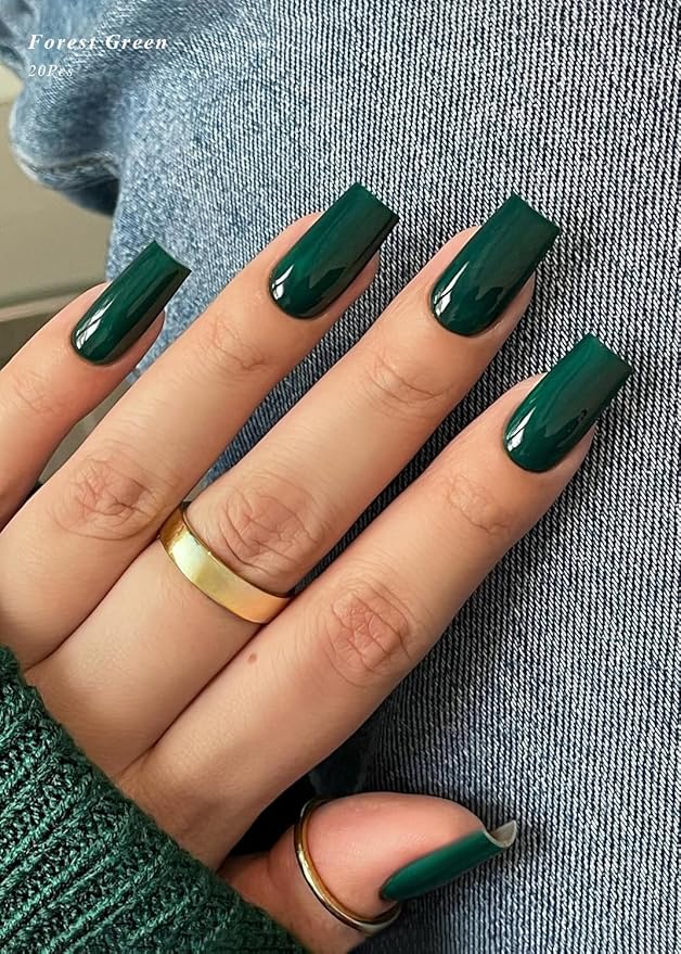 Semi Cured Gel Nail Strips (Forest Green), 20 Pcs Gel Nail Wraps, Stickers, UV Light Required, Salon Quality, Long Lasting