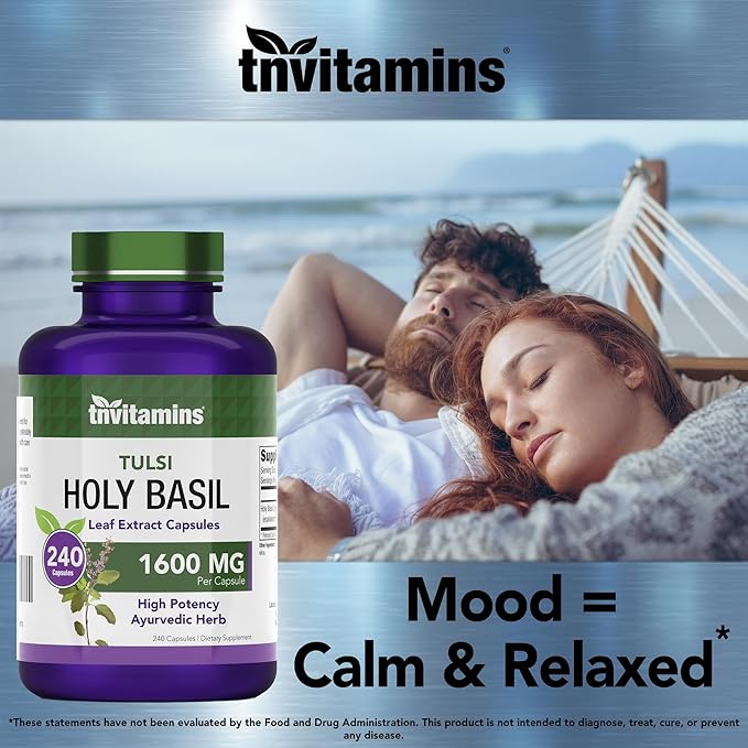 Holy Basil Capsules (1,600 mg Equivalent - 240 Capsules) | 8 Month Supply | AKA Tulsi | May Promote Stress & Frustration Relief* | Adaptogenic, & Ayurvedic Herb