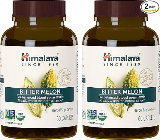 Himalaya Organic Bitter Melon - Herbal Glucose Metabolism Support - USDA Organic, Non-GMO, Vegan, Gluten Free, 660 mg, 60 Caplets (Pack of 2)