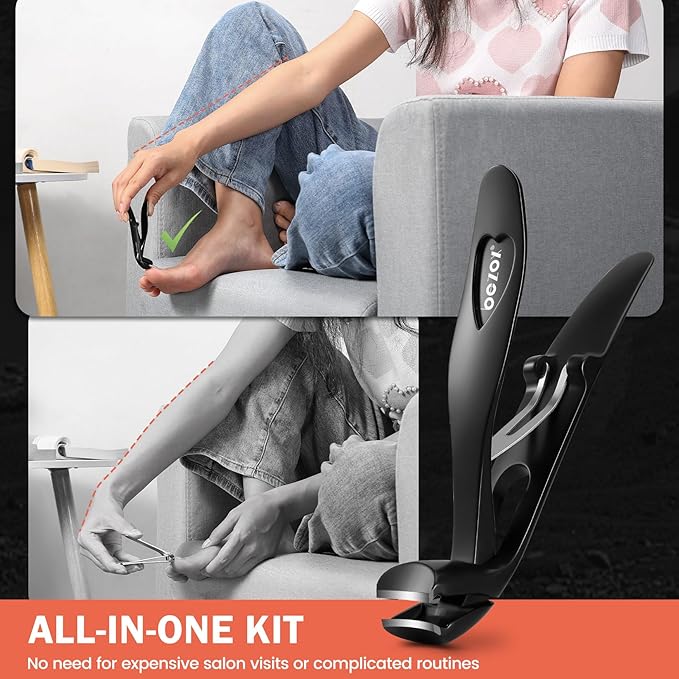 BEZOX Toenail Clippers Kit for Seniors – The Ultimate Solution for Thick & Ingrown Toenails with Curved Head Toe Nails Clippers, Long Handle Toenails Clippers Thick Nails, Nail File & Toenail Lifter