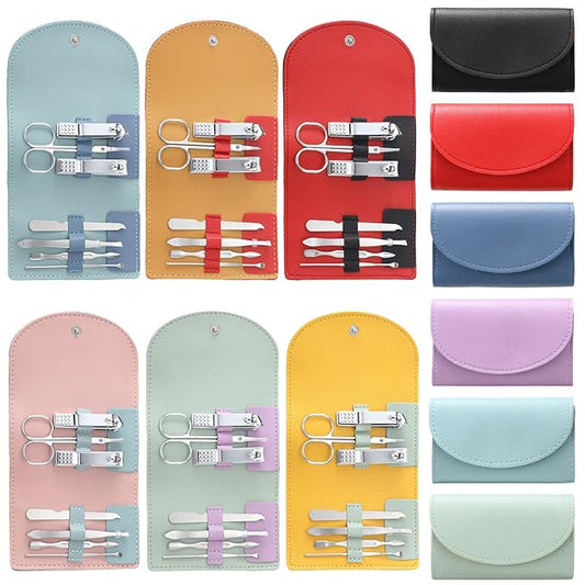 12 Set Manicure Set Bulk Mini Manicure Nail Clipper Kit 7 in 1 Stainless Steel Professional Nail Care Pedicure with Travel Portable Bag Grooming Kits for Christmas Women Men Home(Multi Color)