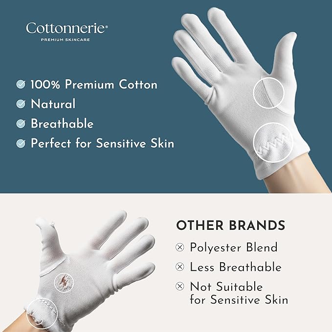 8 Pairs Cottonnerie Cotton Gloves for Dry Hands Sleeping, Moisturizing Gloves Overnight, Hand Moisturizer Gloves, Moisture Gloves for Dry Hands Overnight, Sleeping Gloves, Eczema Gloves, Large