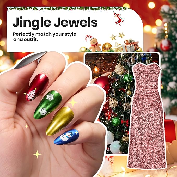 Beetles Chrome Mirror Nail Polish Set - Jingle Jewels 6 Colors Quick-Drying Glossy Metallic Nail Polish Shiny Chrome Effect Fingernail Polish DIY Nail Art Christmas Gift for Women Salon Home