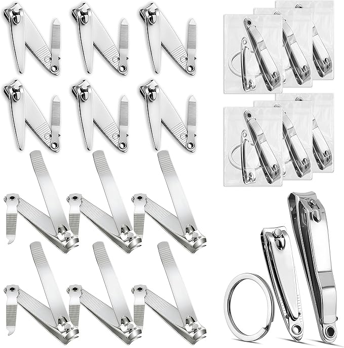 12-Piece Nail Clippers Set with File, 3 Inch & 2.1 Inch Toenail & Fingernail Clippers Bulk, Large Stainless Steel Nail Cutter Gifts for Men Women Seniors Adults(Silver)