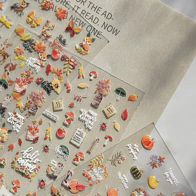 1Sheet 5D Relief Ginkgo Maple Leaf Stickers for Nails Design Embossed Fall Leaves Nail Art Stickers Autumn Maple Leaf Nail Decals Thanksgiving Day Fox Nail Supplies Manicure Decoration for Women