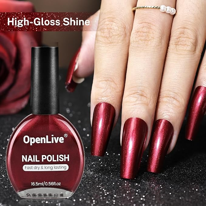 16.5ml Red Glitter Nail Polish Large Volume Quick Dry Nail Polish, Long Lasting Shine, Fingernail Toenail Nail Art DIY Home Travel Nail Art Gift